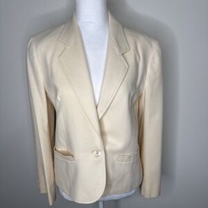 Vintage Pendleton Wool Blazer Jacket Women 8 Ivory Single Button Career Academia